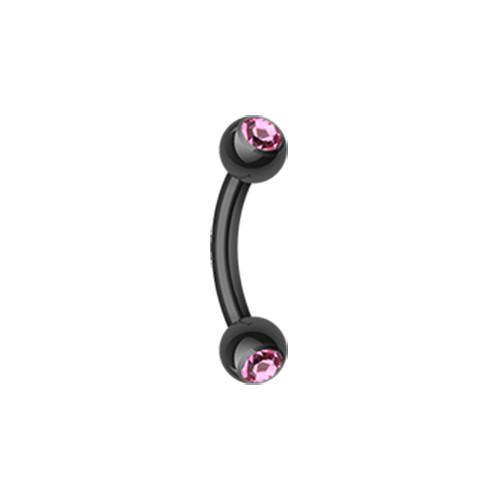 Black/Pink PVD Double Gem Ball Curved Barbell Eyebrow Ring