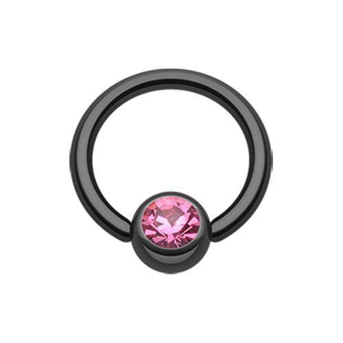 Black/Pink PVD Gem Ball Captive Bead Ring