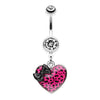 Black/Pink Leopard Pattern Heart Bow Belly Button Ring