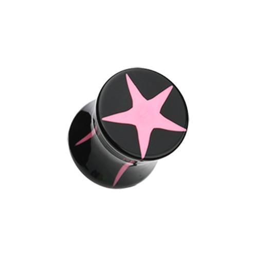 Black/Pink Star Acrylic Double Flared Ear Gauge Plug - 1 Pair