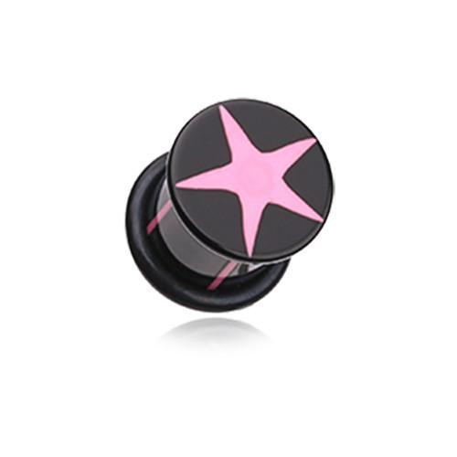 Black/Pink Star Breaker Acrylic Single Flared Ear Gauge Plug - 1 Pair