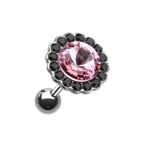 Black/Pink Studded Gem Crystal Tragus Cartilage Barbell Earring - 1 Piece