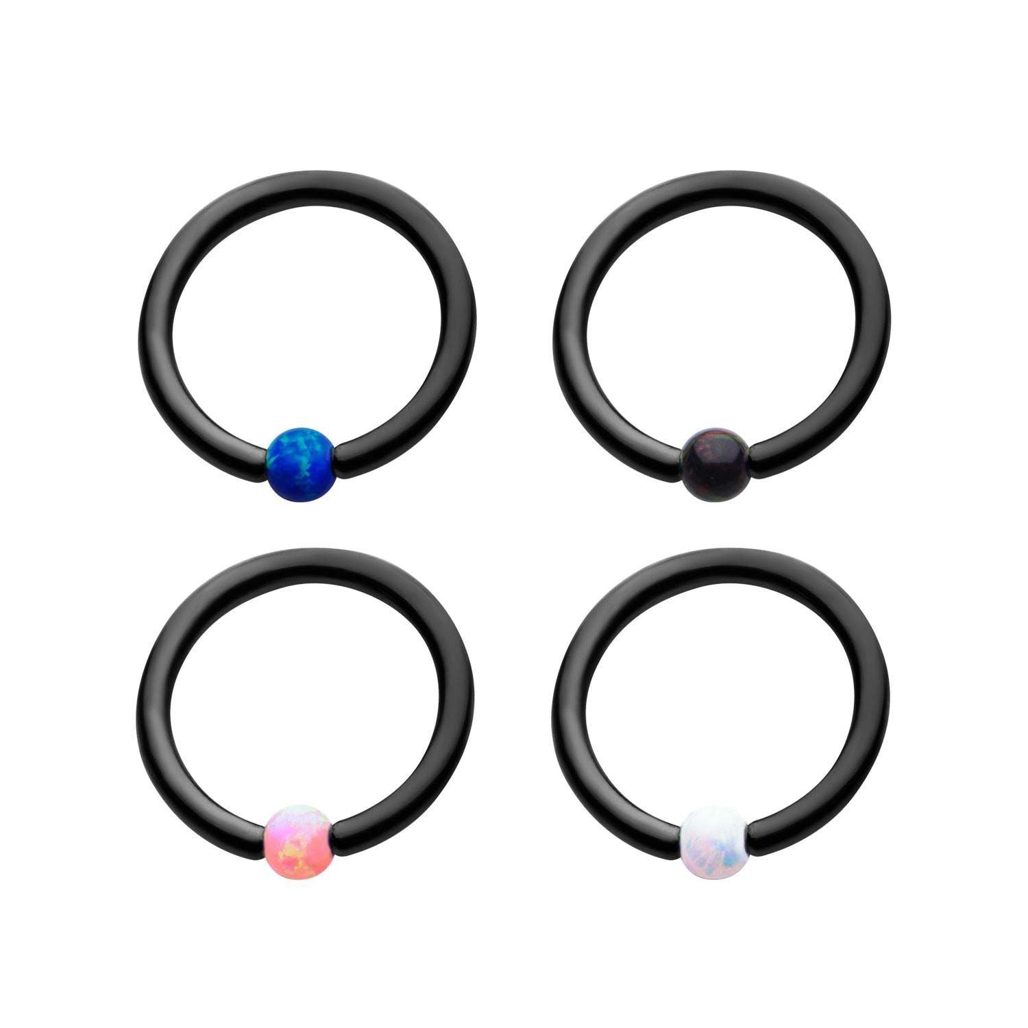 Black Captive Bead Ring Opal Bead