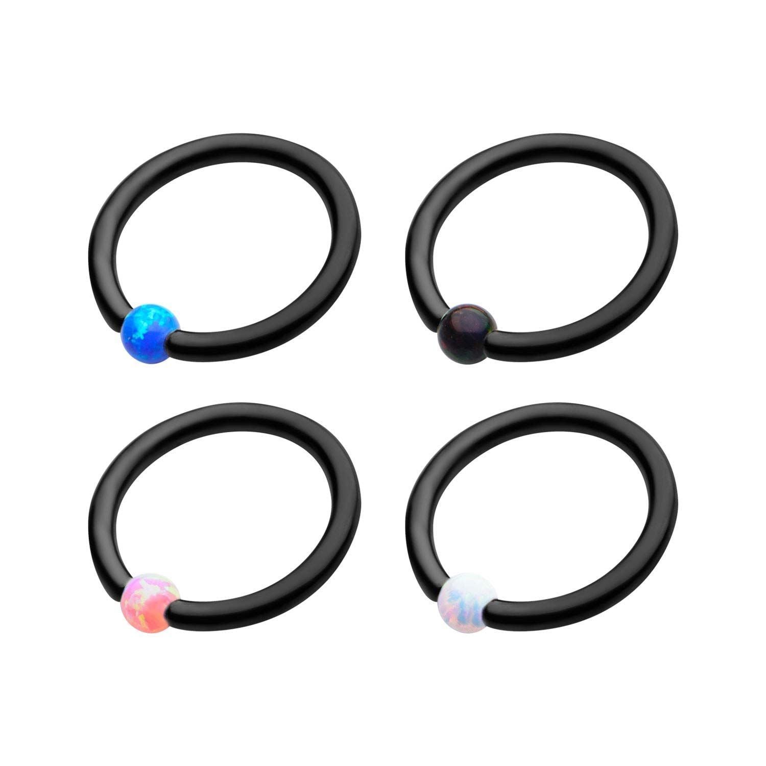 Black Captive Bead Ring Opal Bead