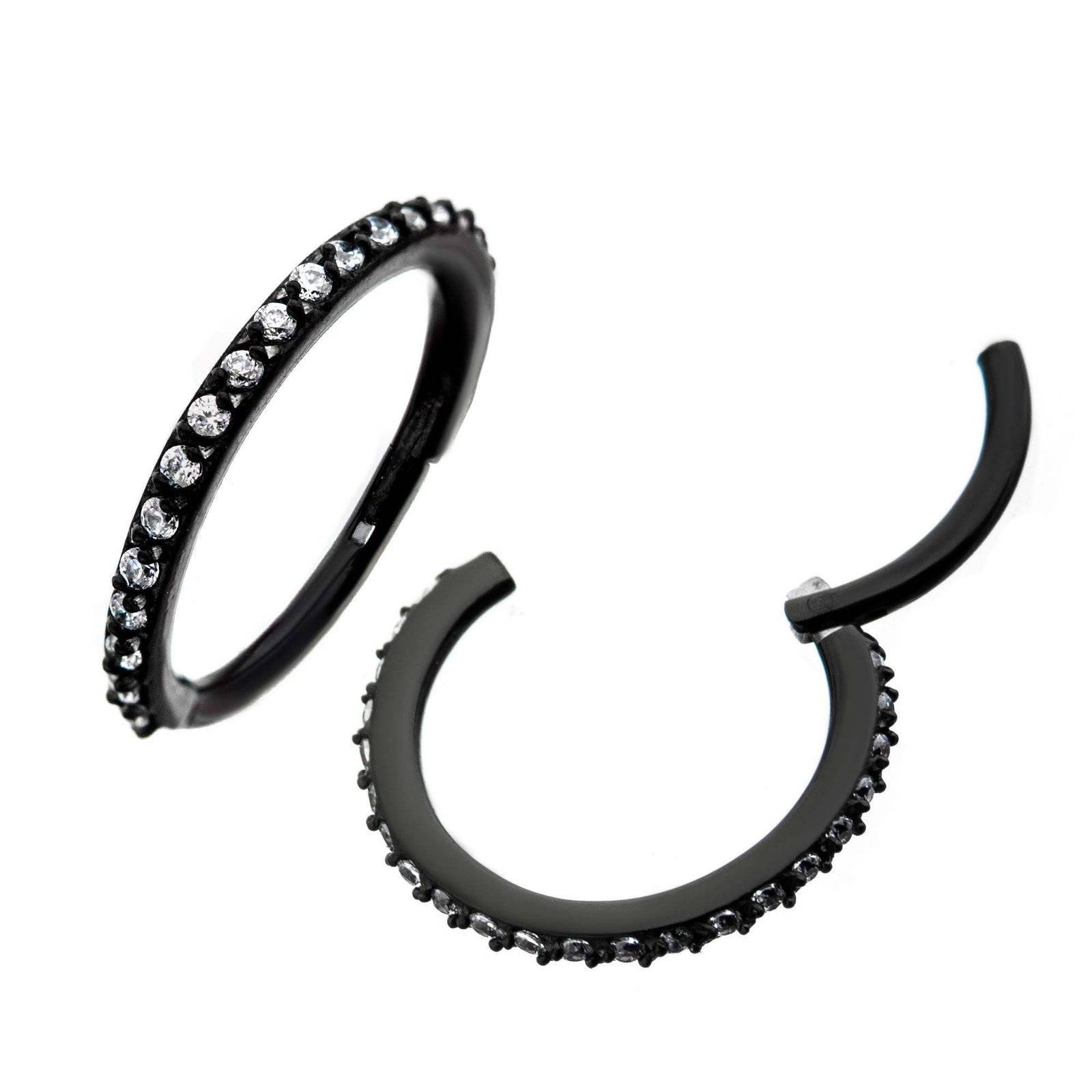 Black Clicker Hinged Segment Ring Prong Set Clear CZ Gem