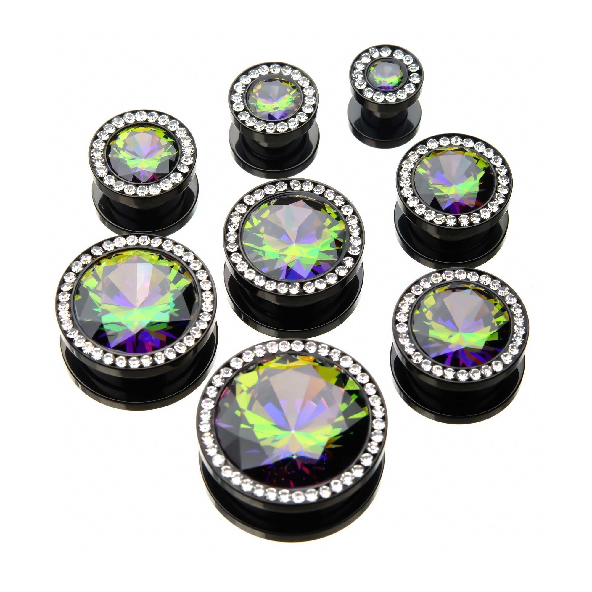 Black Plated Vitrail Medium and Clear CZ Gem Screw Fit Plugs - 1 Pair sbvpsgm4kwc