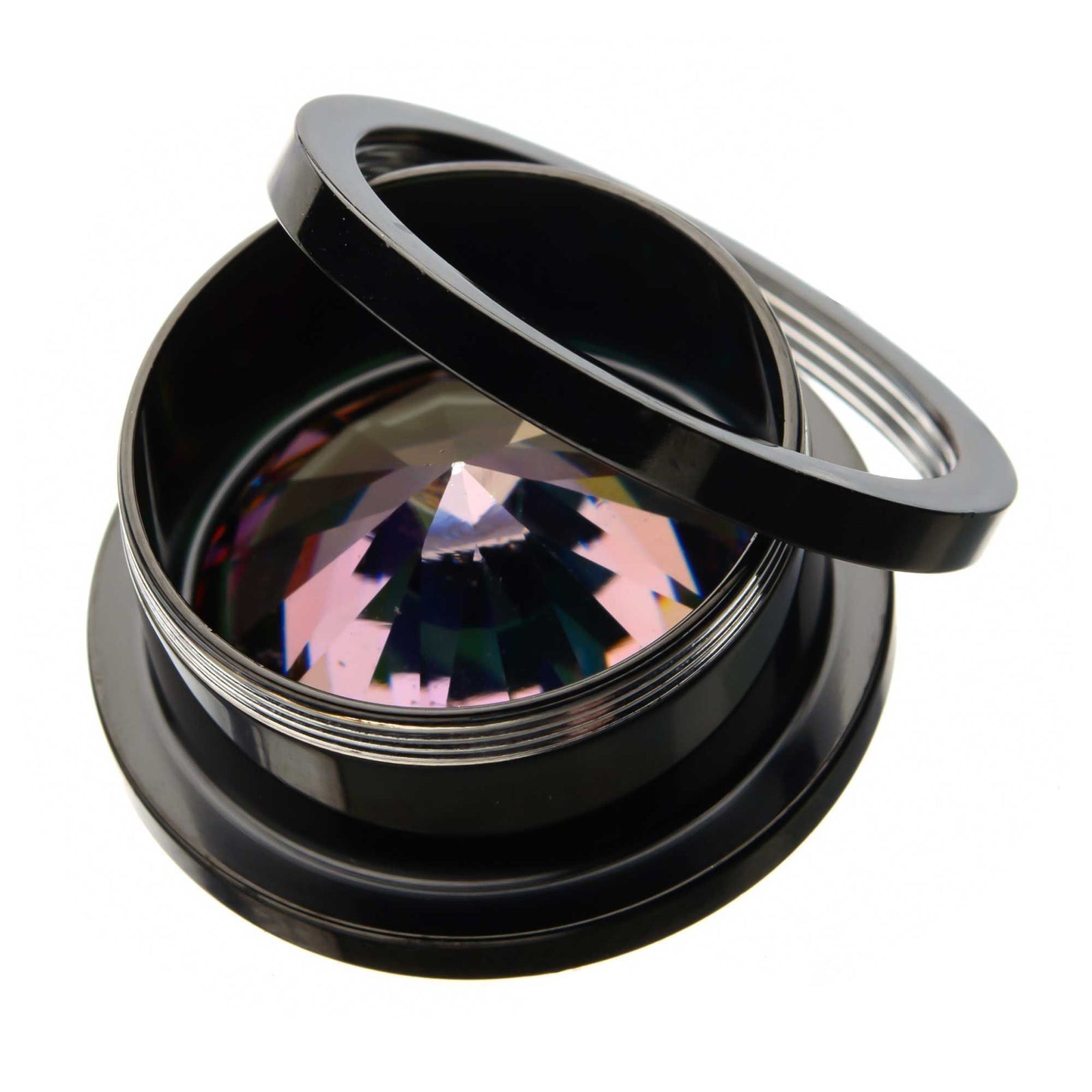 Black Plated Vitrail Medium and Clear CZ Gem Screw Fit Double Flared Ear Gauge Plugs - 1 Pair