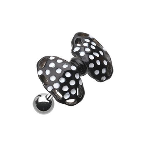 Black Polka Dots Bow-Tie Tragus Cartilage Barbell Earring - 1 Piece