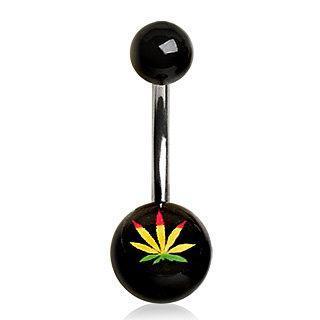 Black Pot Leaf UV Acrylic Ball Navel Ring