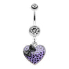 Black/Purple Leopard Pattern Heart Bow Belly Button Ring