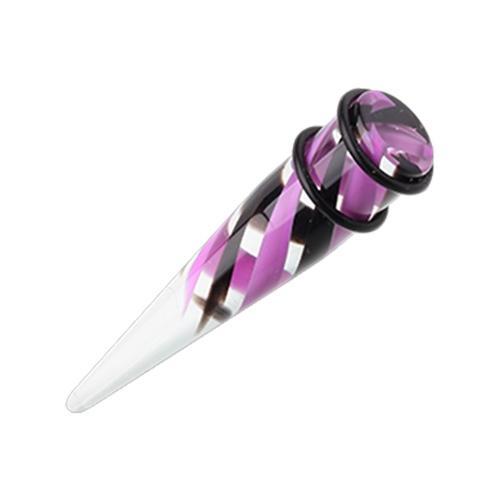 Black/Purple Pinstripe Swirls UV Acrylic Ear Stretching Taper - 1 Pair