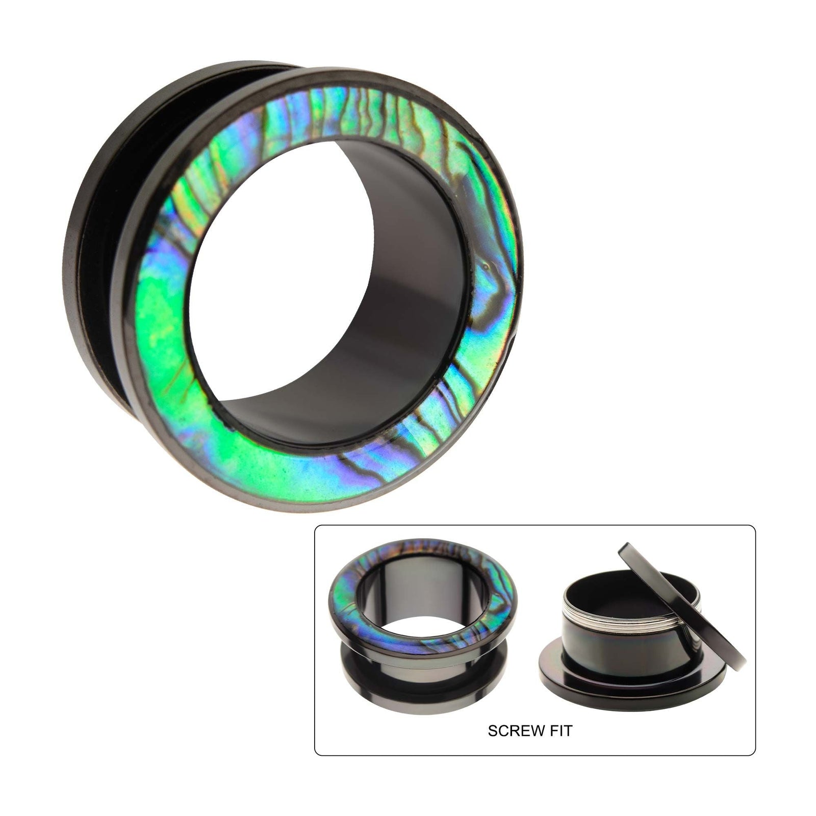 TBD-Plugs Black PVD Abalone Shell Tunnel Screw Fit Plug -Rebel Bod-RebelBod