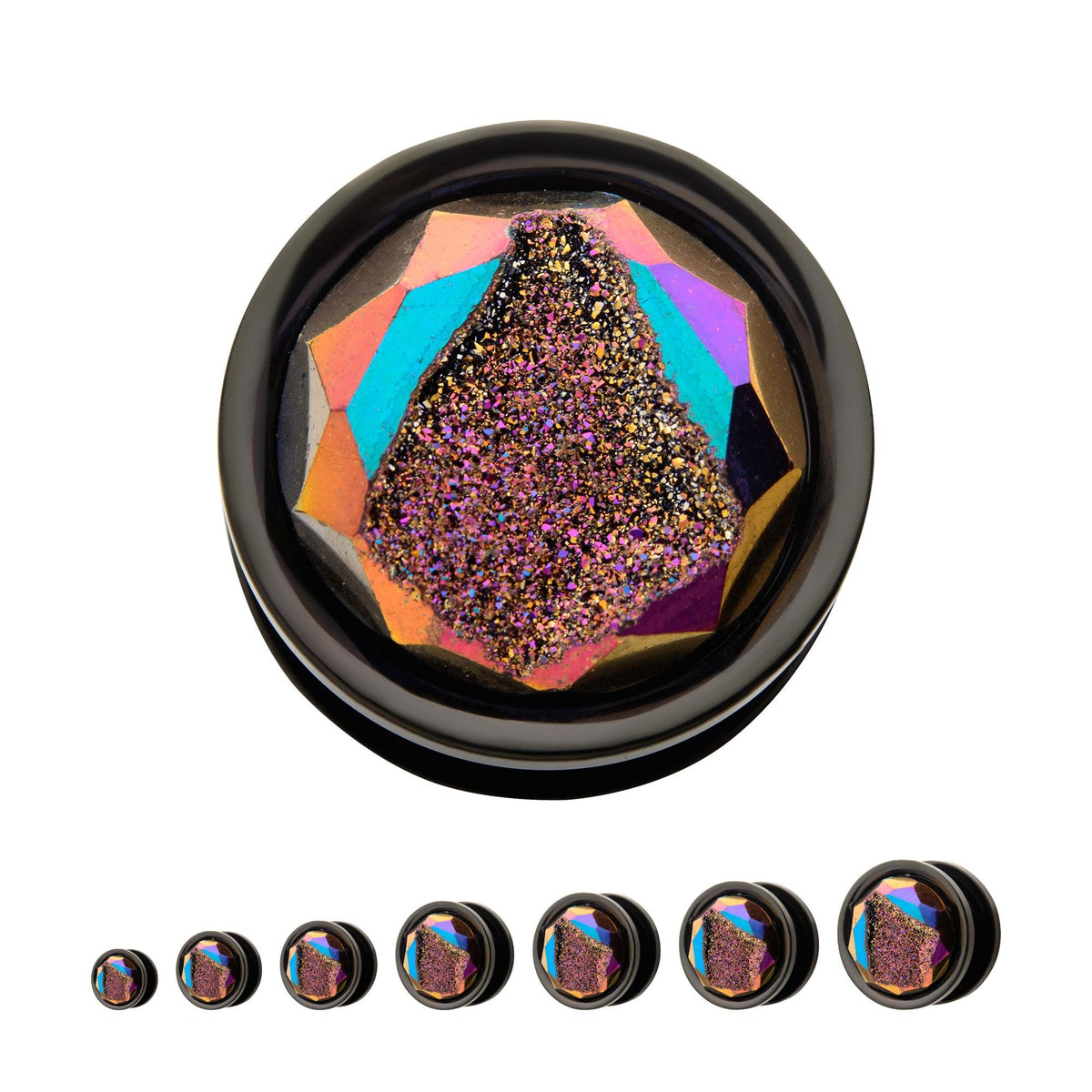 TBD-Plugs Black PVD Aurora Borealis Druzy Stone Screw Fit Plug -Rebel Bod-RebelBod
