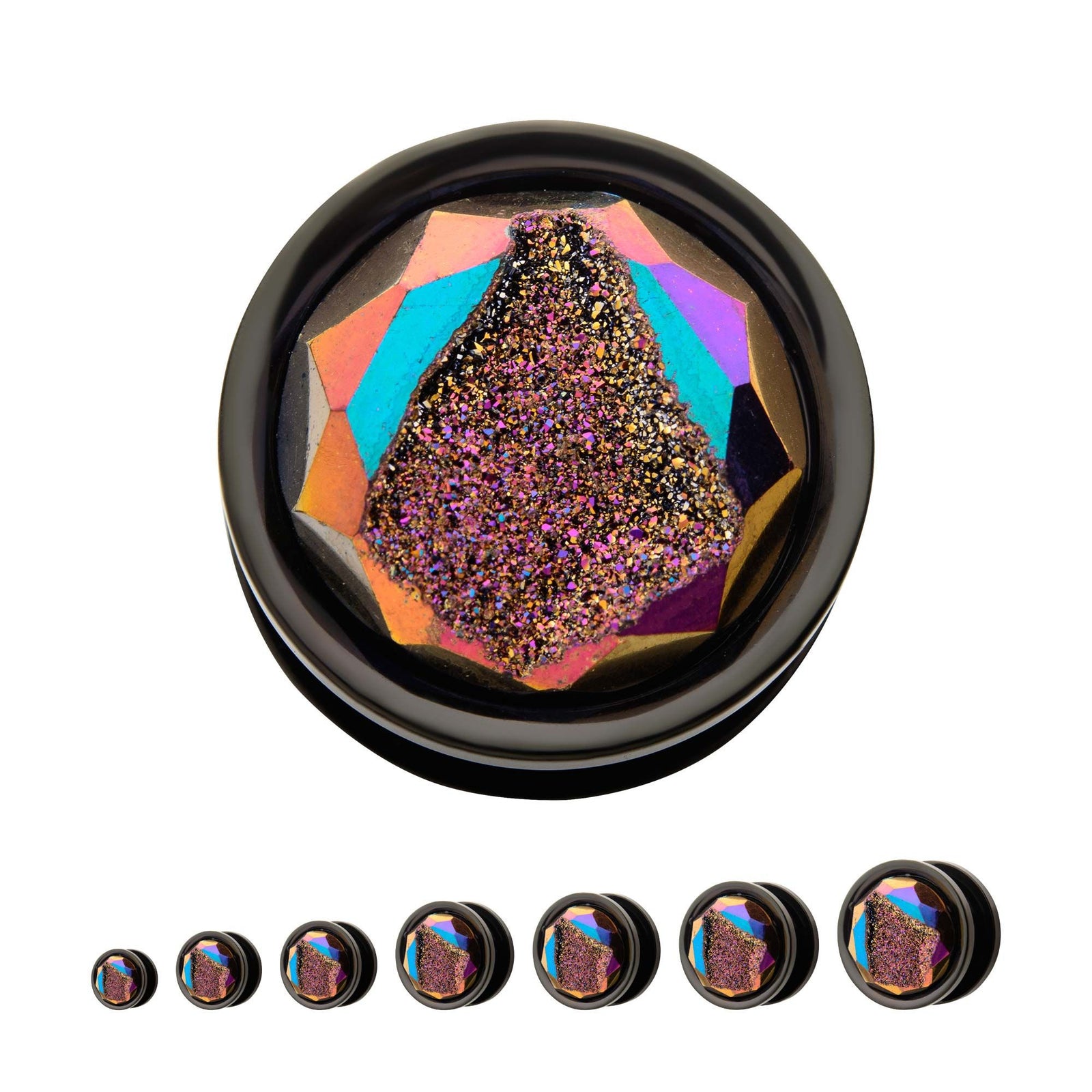 TBD-Plugs Black PVD Aurora Borealis Druzy Stone Screw Fit Plug -Rebel Bod-RebelBod