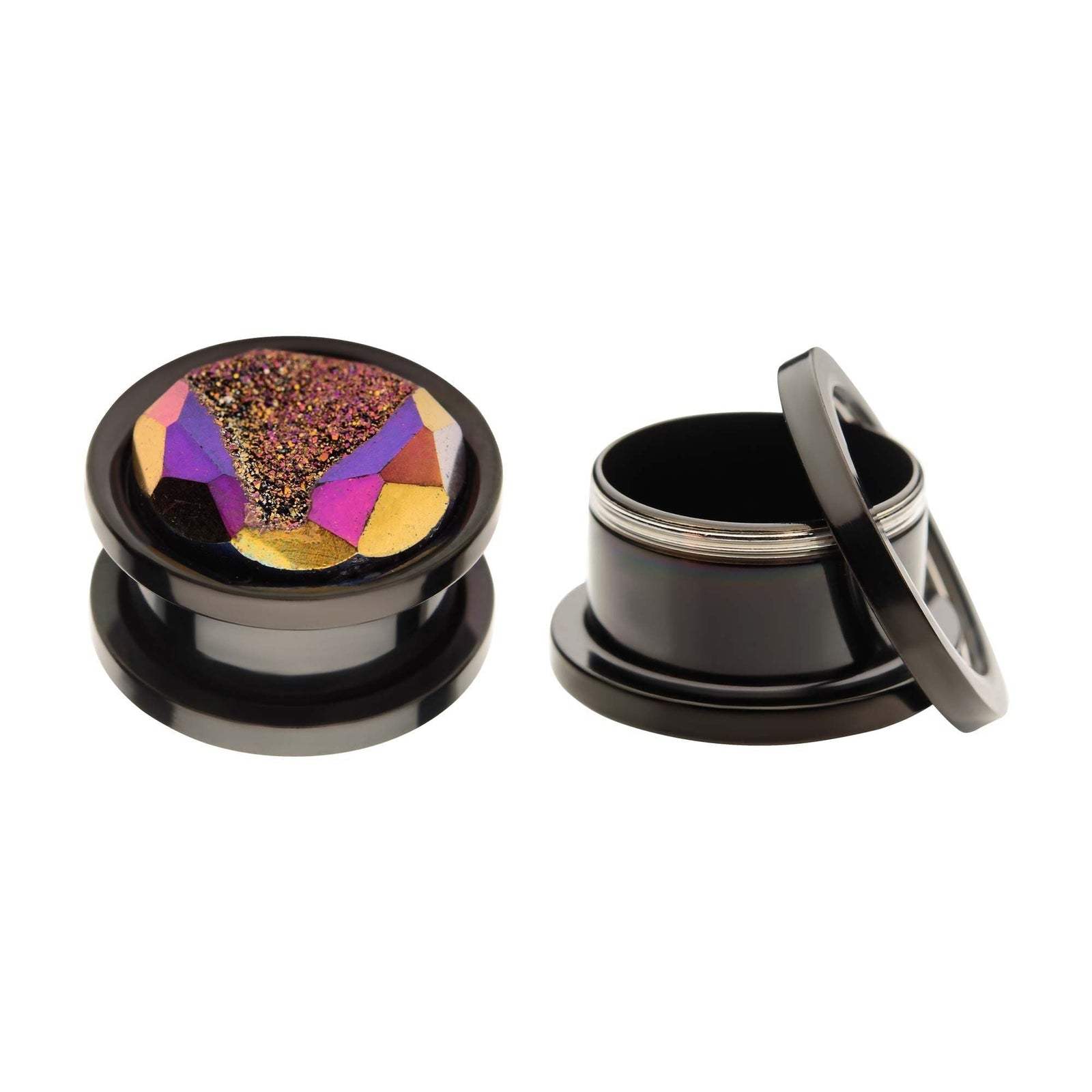 TBD-Plugs Black PVD Aurora Borealis Druzy Stone Screw Fit Plug -Rebel Bod-RebelBod