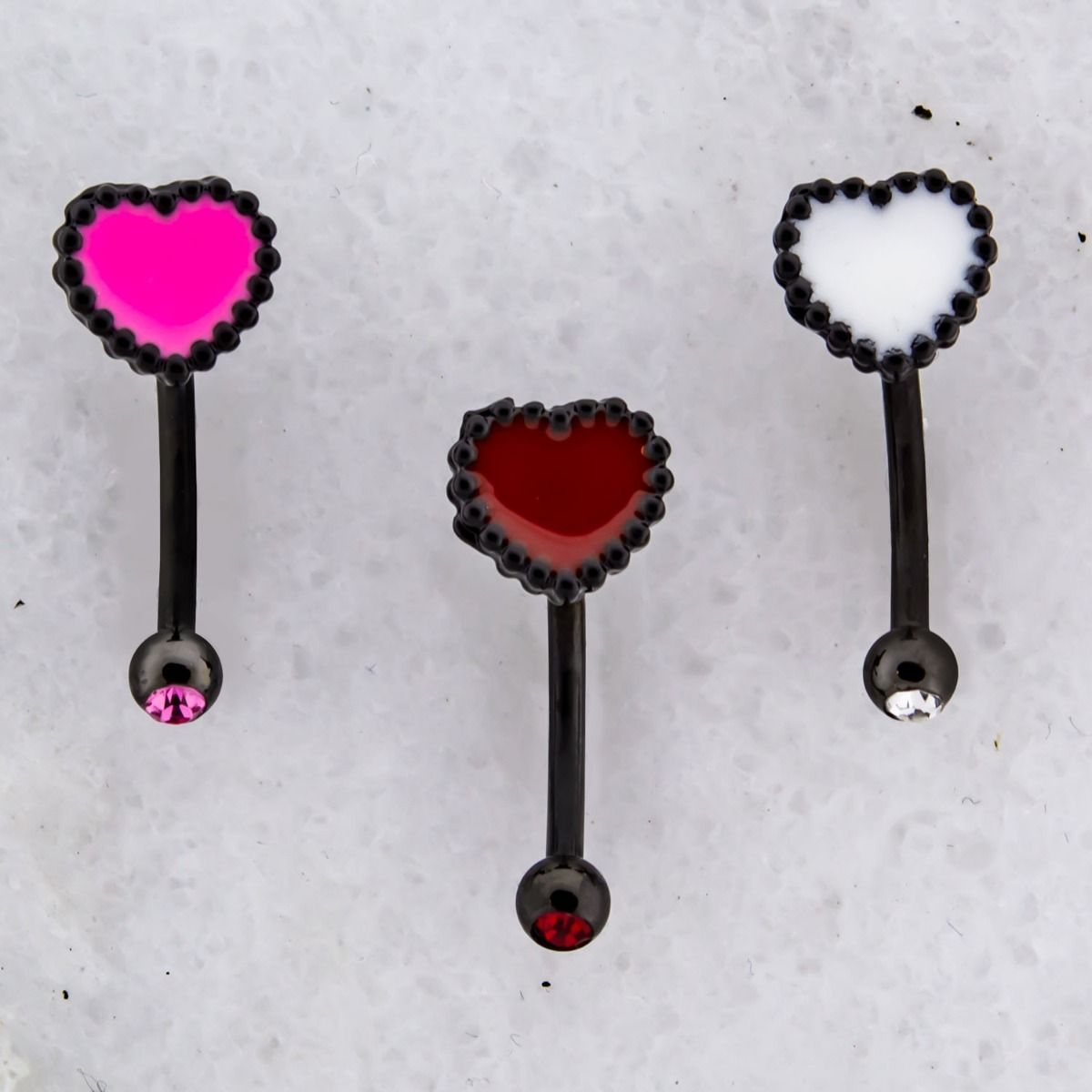 CURVED BARBELL Black Pvd Coated Curve With Heart - 1 Piece -Rebel Bod-RebelBod