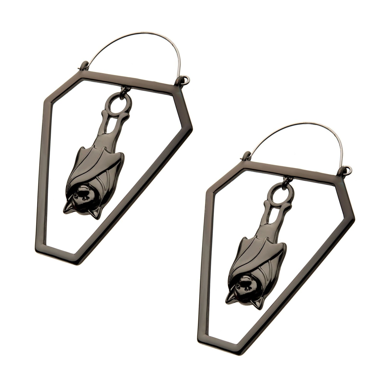 Tapers - Hanging Black PVD Cut Out Bat in Coffin Plug Hoops -Rebel Bod-RebelBod