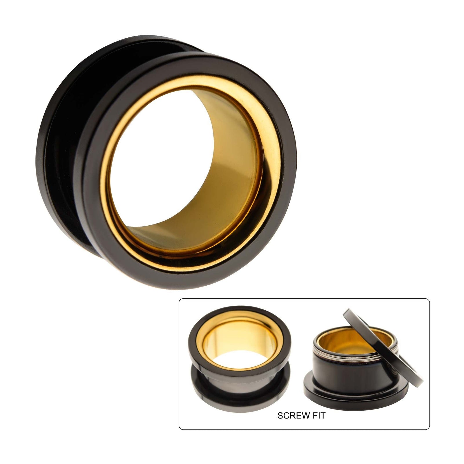 TBD-Plugs Black PVD Gold PVD Inside Tunnel Screw Fit Plug -Rebel Bod-RebelBod