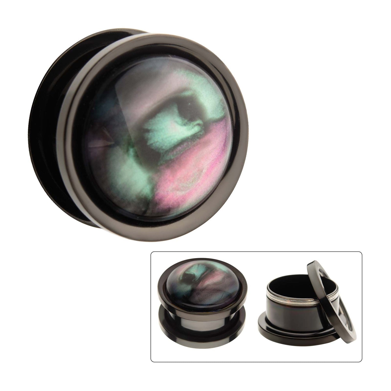 TBD-Plugs Black PVD Green Stone Screw Fit Plug -Rebel Bod-RebelBod
