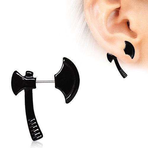 Black PVD Plated Axe Fake Taper Earring - 1 Piece