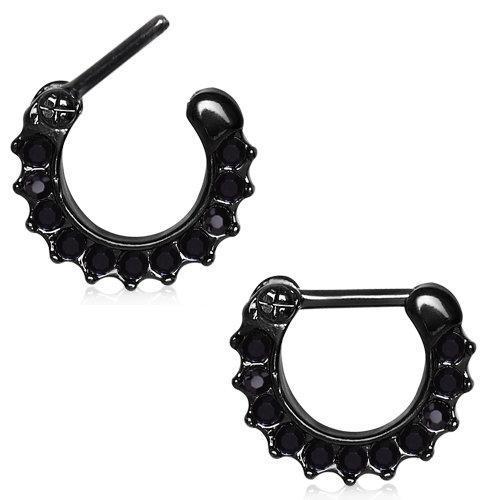 Black PVD Plated Gemmed Septum Clicker / Daith Clicker - 1 Piece