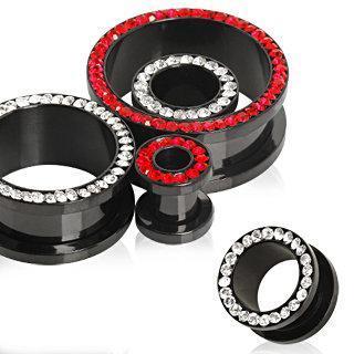 Black PVD Plated Multi CZ Screw Fit Tunnel Plug - 1 Piece