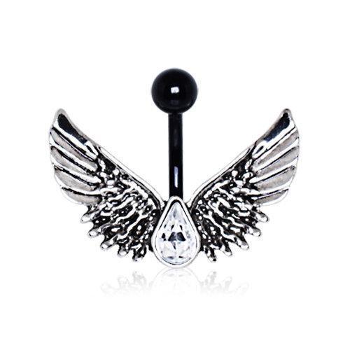 Belly Ring - No Dangle Black PVD Plated Rebel Angel Wing Navel Ring -Rebel Bod-RebelBod