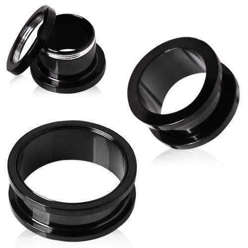 Tunnels - Double Flare Black PVD Plated Screw Fit Tunnel Plug - 1 Piece -Rebel Bod-RebelBod