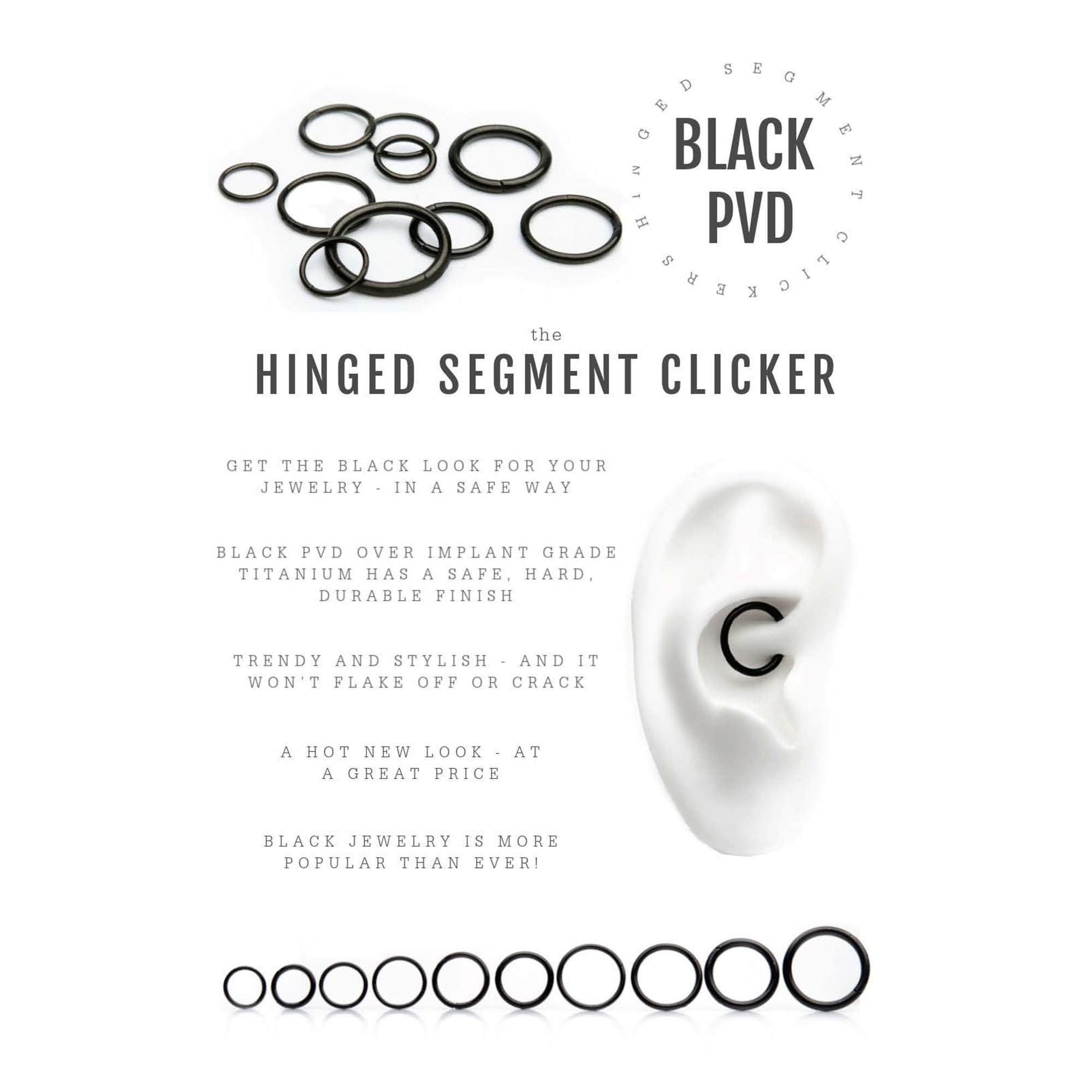 Black PVD Titanium Basic Hinged Segment Clicker tipvdksgrh200 -Rebel Bod-RebelBod