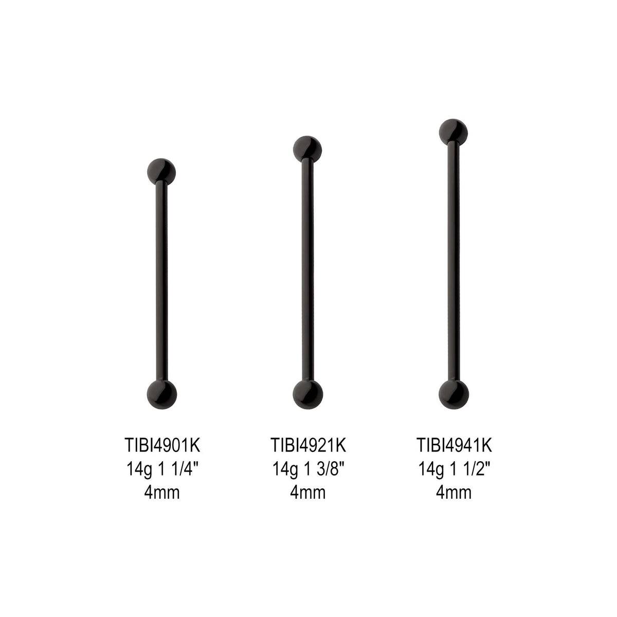 Black PVD Titanium Internally Threaded Industrial Barbell tibi4901k -Rebel Bod-RebelBod