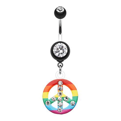 Black Rainbow Pride Peace Dazzle Belly Button Ring