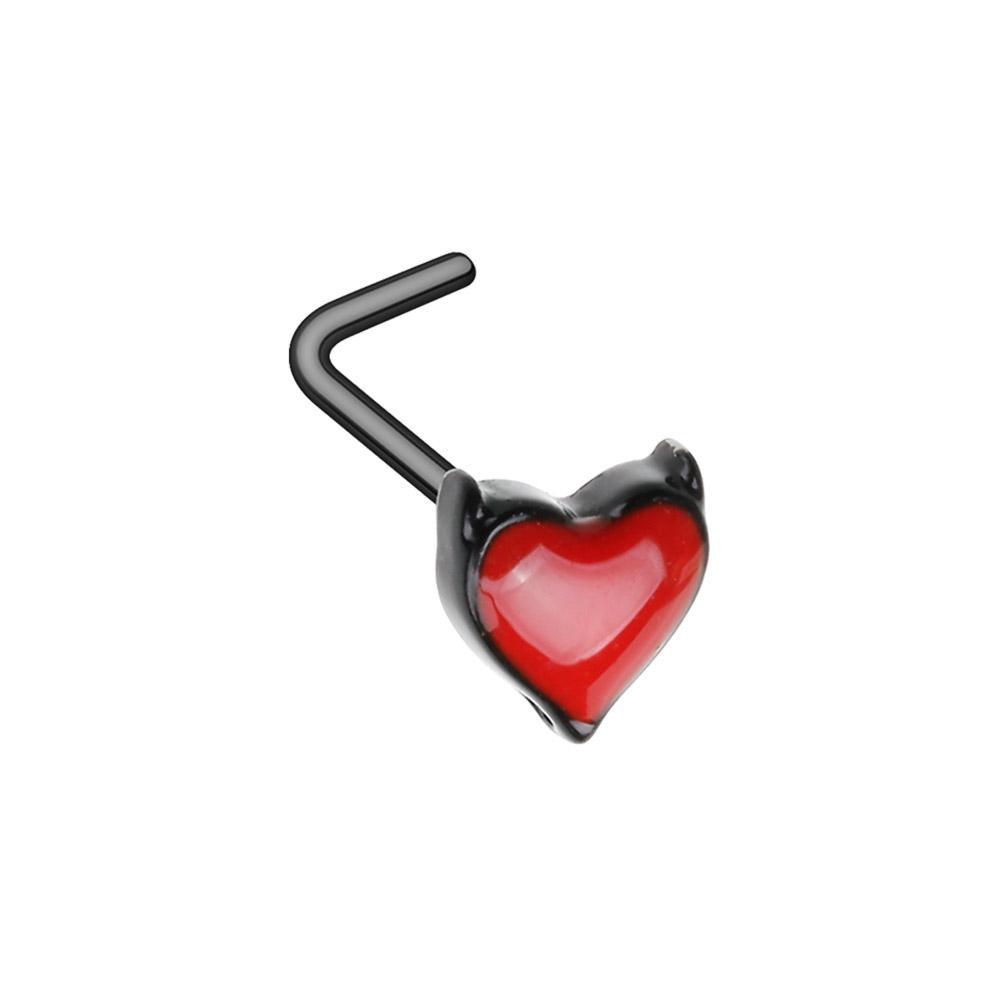 Black/Red Blacken Devil&#39;s Heart L-Shape Nose Ring