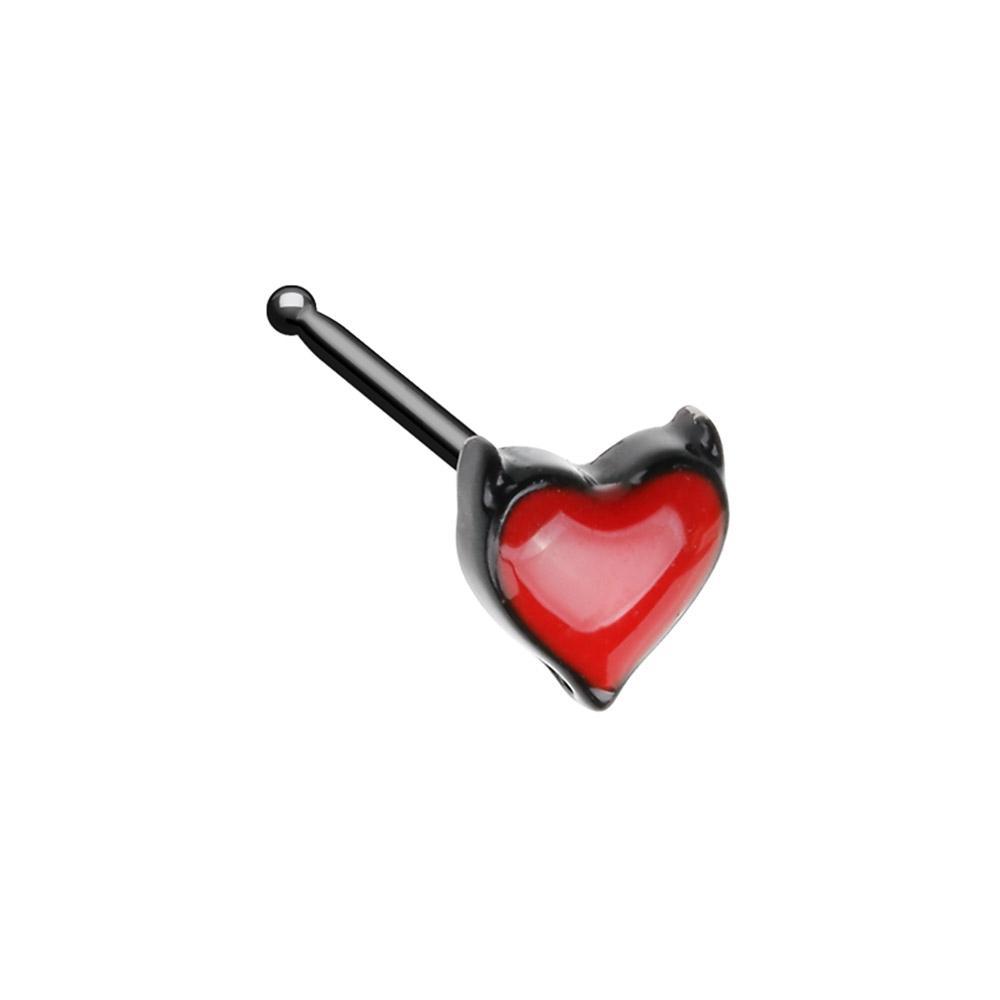 Black/Red Blacken Devil&#39;s Heart Nose Stud Ring