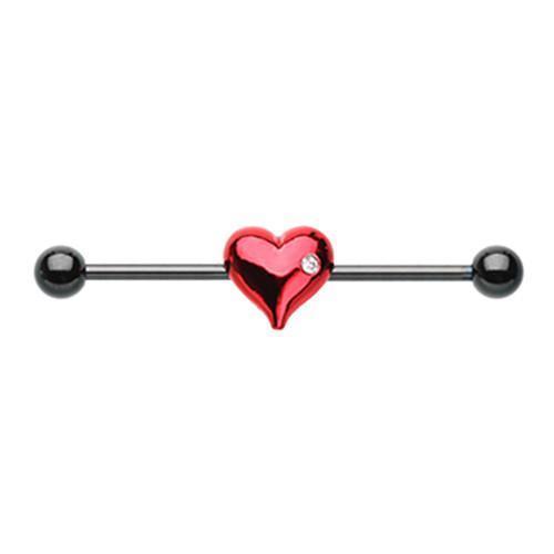 Black/Red Blackened Red Heart Industrial Barbell - 1 Piece