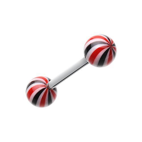 Black/Red Candy Swirl Acrylic Top Barbell Tongue Ring