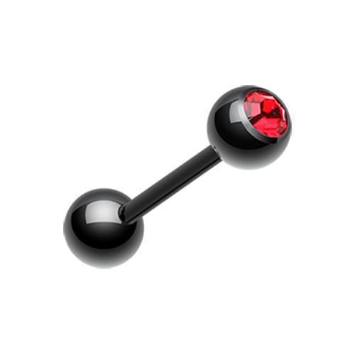Black/Red PVD Gem Ball Barbell Tongue Ring