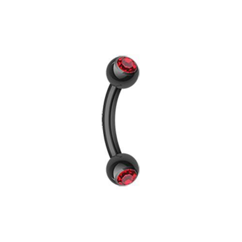 Black/Red PVD Double Gem Ball Curved Barbell Eyebrow Ring