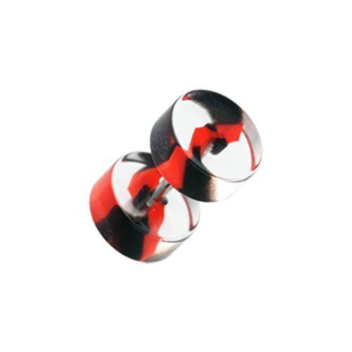 Black/Red Swirl Stripe UV Acrylic Fake Plug - 1 Pair