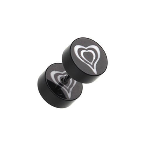 Black Retro Heart UV Acrylic Fake Plug - 1 Pair