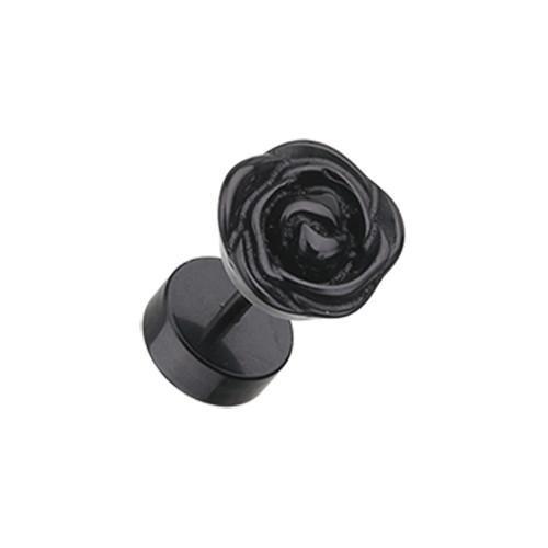 Black Rose Blossom Acrylic Fake Plug - 1 Pair