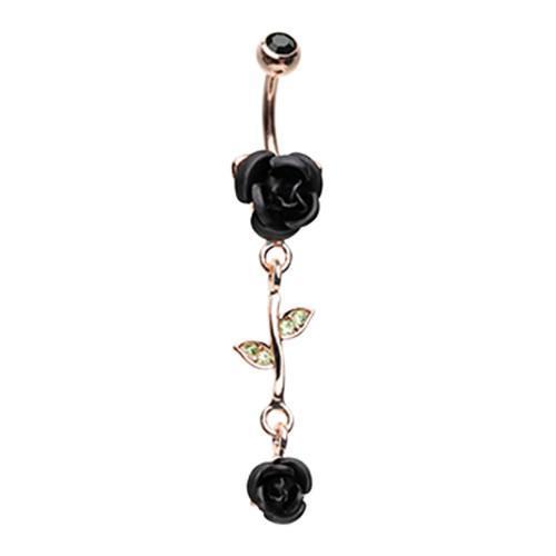 Black Rose Gold Bright Metal Rose Belly Button Ring