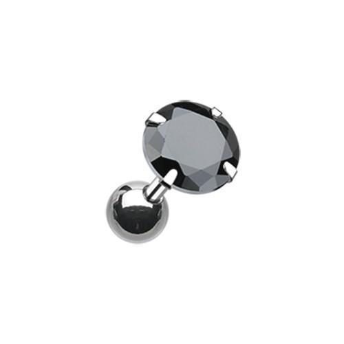 Black Round Gem Crystal Tragus Cartilage Barbell Earring - 1 Piece