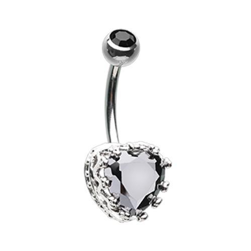 Black Sacred Heart Crown Belly Button Ring