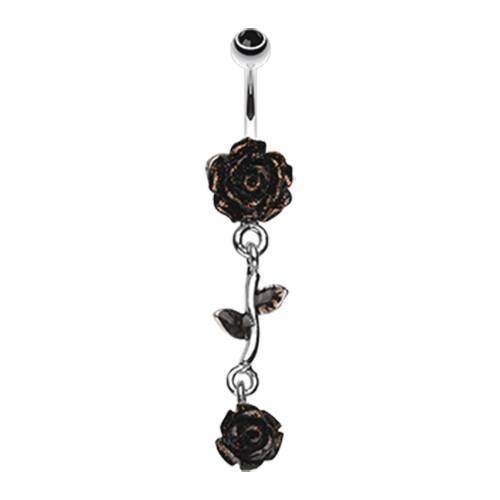 Belly Ring - Dangle Black Shimmering Rose Vine Belly Button Ring -Rebel Bod-RebelBod