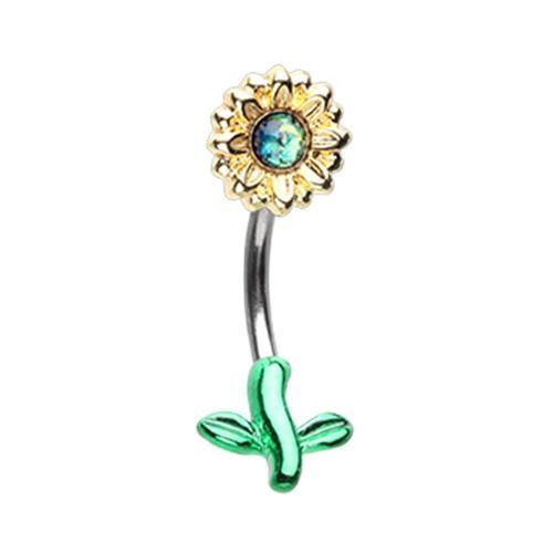 Black Shining Bright Sunflower Belly Button Ring