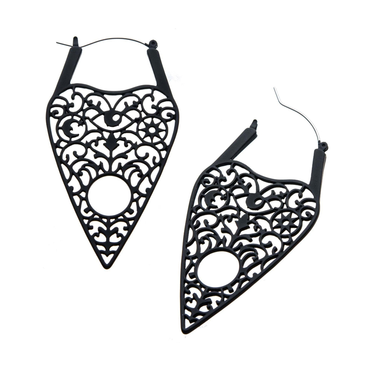 Tapers - Hanging Black Silicone Coated Matte Finish Planchette Hoop Earrings -Rebel Bod-RebelBod