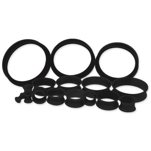 Tunnels - Double Flare Black Silicone Double Flare Tunnel Thin Walls - 1 Piece #SPLT#2 -Rebel Bod-RebelBod