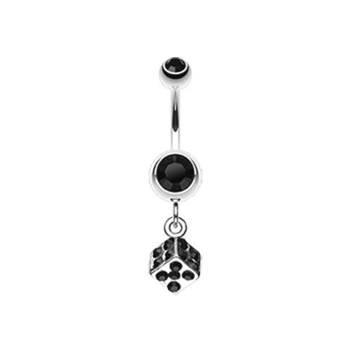 Black Single Dice Sparkle Belly Button Ring