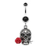 Black Skull Rose Beauty Belly Button Ring