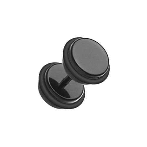 Black Solid Acrylic Fake Plug w/ O-Rings - 1 Pair